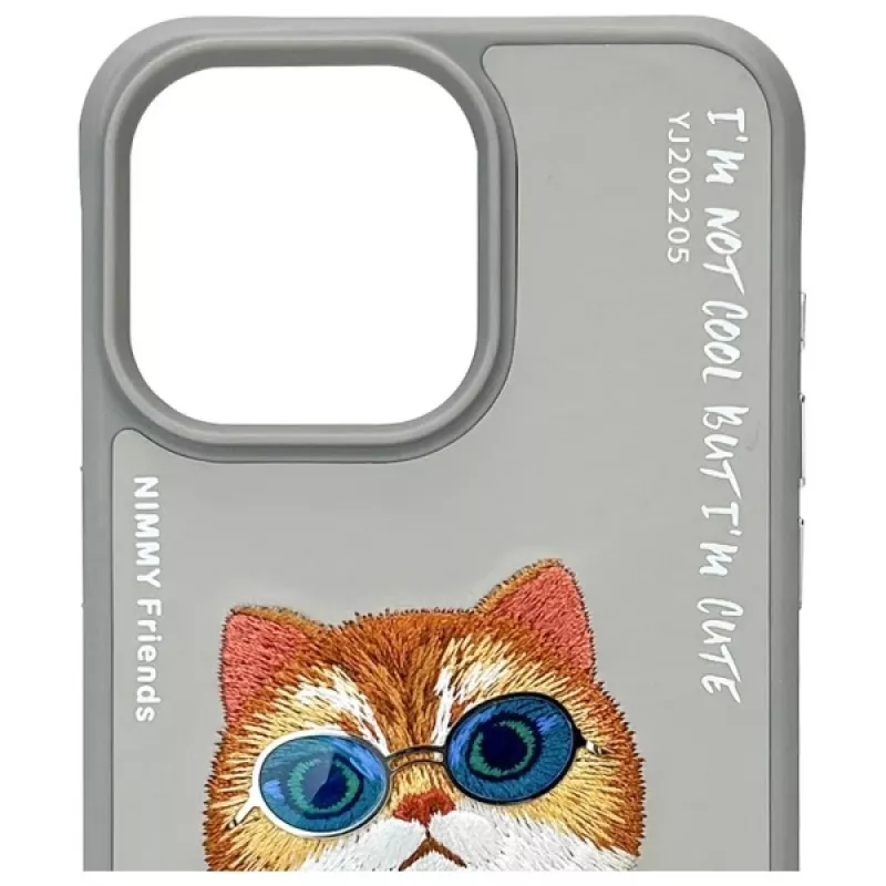Nimmy back cover voor Apple iPhone 15 Pro 6,1 inch grijs Glasses Cool Cat