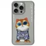 Nimmy hoesje voor iPhone 15 Pro Max 6,7 inch grijs Glasses Cool Cat