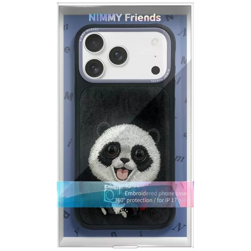 Nimmy Big Eyed Pet 2.0 Panda-hoesje voor Apple iPhone 17 Pro, zwart