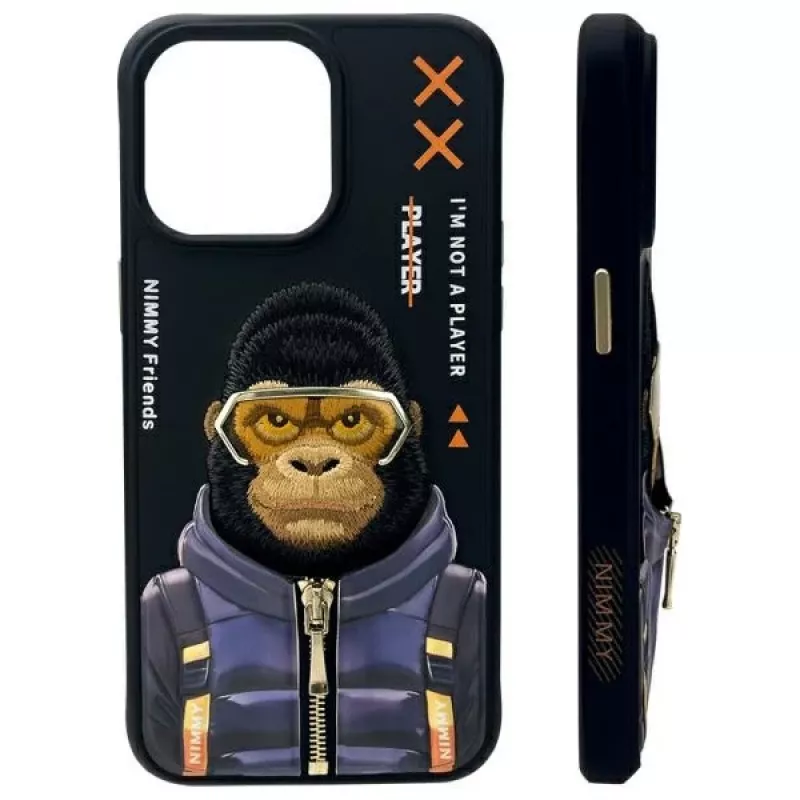 Nimmy Cool&Cute 2.0 Monkey hoesje voor Apple iPhone 15 Pro 6,1 inch zwart
