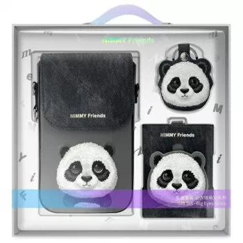 Nimmy 3-in-1 set: telefoonhoesje + portemonnee + tracker-hoesje, zwart, Big Eyed Pet 2.0 Panda