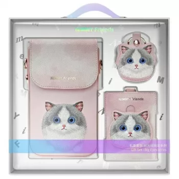 Nimmy 3-in-1 telefoon crossbody bag, wallet & tracker houder set - roze Big Eyed Pet 2.0 Cat