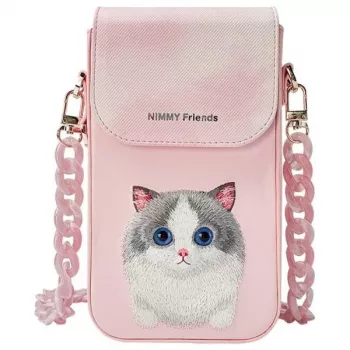 Nimmy 3-in-1 telefoon crossbody bag, wallet & tracker houder set - roze Big Eyed Pet 2.0 Cat