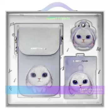 Nimmy 3-in-1 telefoonhoesje, portemonnee & locator-hoesje set - lila Big Eyed Pet 2.0 Rabbit