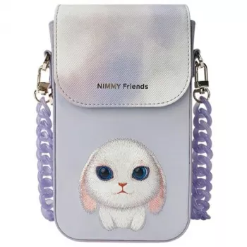 Nimmy 3-in-1 telefoonhoesje, portemonnee & locator-hoesje set - lila Big Eyed Pet 2.0 Rabbit