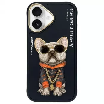 Nimmy hoesje voor iPhone 16 6.1 zwart Glasses Cool Dog