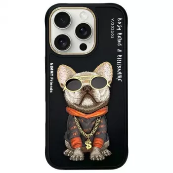 Nimmy Case voor iPhone 16 Pro 6,3 inch zwart Cooler Hond met Bril