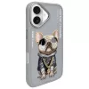 Nimmy hoesje voor Apple iPhone 16 6,1 inch grijs Glasses Cool Dog