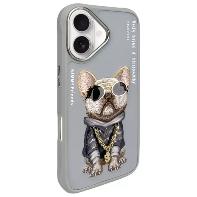 Nimmy hoesje voor Apple iPhone 16 6,1 inch grijs Glasses Cool Dog