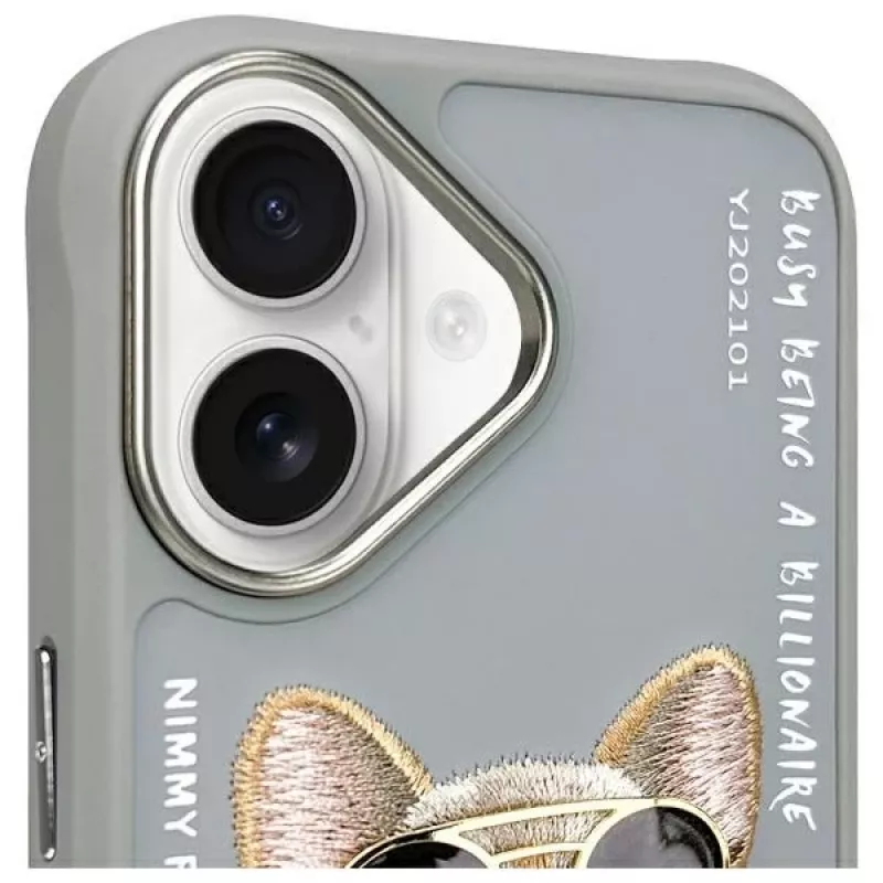 Nimmy hoesje voor Apple iPhone 16 6,1 inch grijs Glasses Cool Dog