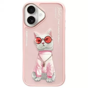 Nimmy Case voor Apple iPhone 16 6,1 inch roze Glasses Cool Cat