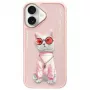 Nimmy Case voor Apple iPhone 16 6,1 inch roze Glasses Cool Cat