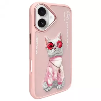 Nimmy Case voor Apple iPhone 16 6,1 inch roze Glasses Cool Cat
