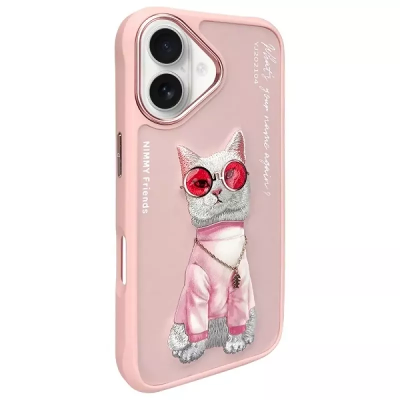 Nimmy Case voor Apple iPhone 16 6,1 inch roze Glasses Cool Cat