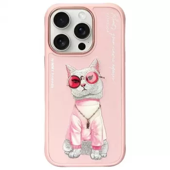 Nimmy Case voor iPhone 16 Pro 6,3 inch roze Glasses Cool Cat
