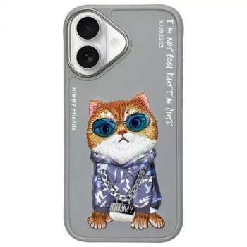 Nimmy Case voor iPhone 16 6,1 inch grijs Glasses Cool Cat