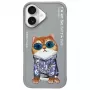 Nimmy Case voor iPhone 16 6,1 inch grijs Glasses Cool Cat