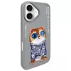 Nimmy Case voor iPhone 16 6,1 inch grijs Glasses Cool Cat
