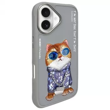 Nimmy Case voor iPhone 16 6,1 inch grijs Glasses Cool Cat