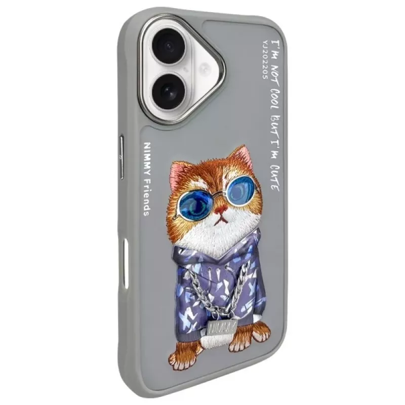 Nimmy Case voor iPhone 16 6,1 inch grijs Glasses Cool Cat