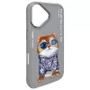 Nimmy Case voor iPhone 16 6,1 inch grijs Glasses Cool Cat