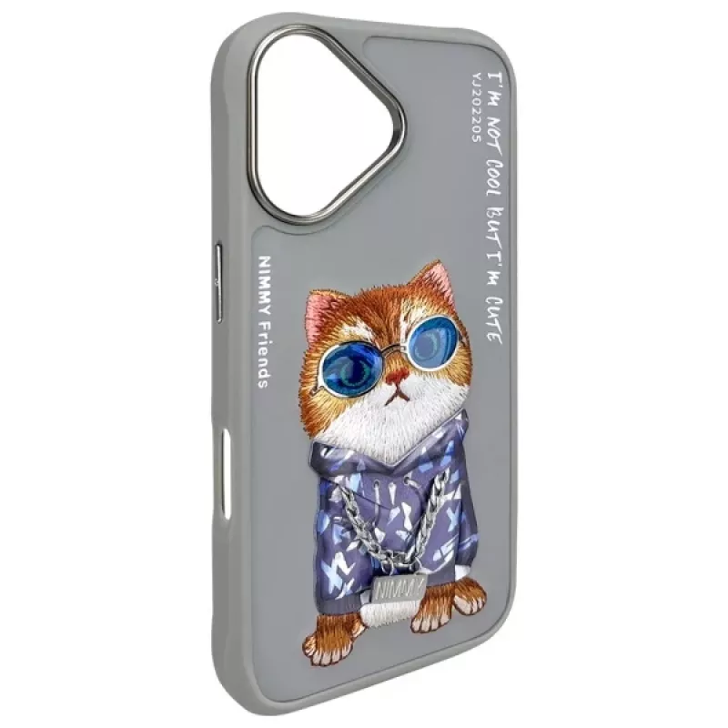 Nimmy Case voor iPhone 16 6,1 inch grijs Glasses Cool Cat