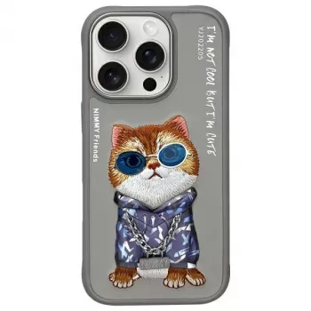 Nimmy Protective Case voor Apple iPhone 16 Pro Max 6,9 inch grijs Glasses Cool Cat Graphic