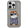 Nimmy Protective Case voor Apple iPhone 16 Pro Max 6,9 inch grijs Glasses Cool Cat Graphic