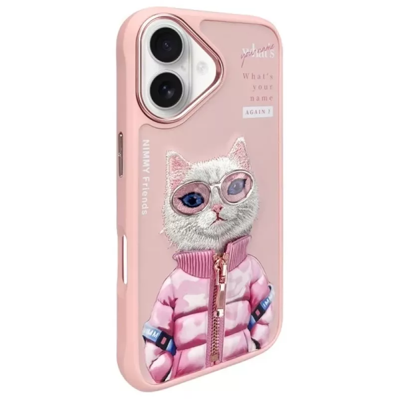 Nimmy Cool&Cute 2.0 Cat Back Cover voor Apple iPhone 16 6,1 inch roze