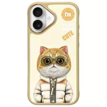 Nimmy Case voor iPhone 16 6,1 inch khaki Cool&Cute 2.0 Cat
