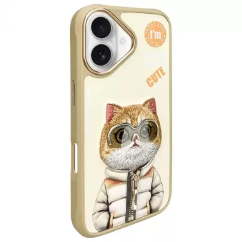 Nimmy Case voor iPhone 16 6,1 inch khaki Cool&Cute 2.0 Cat