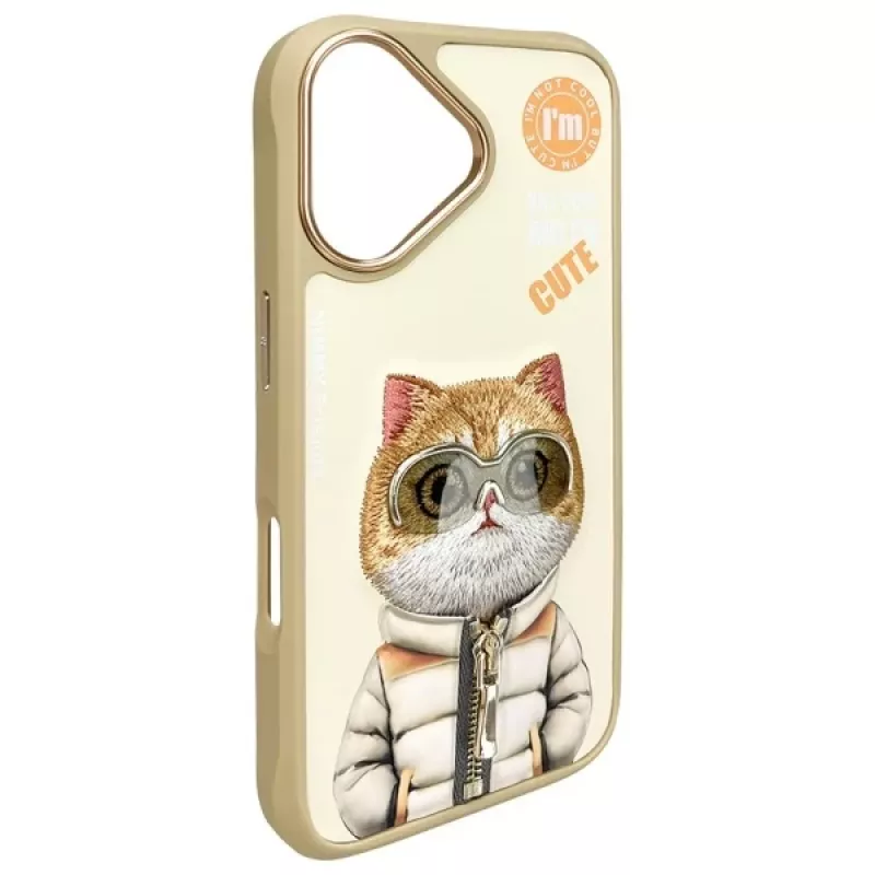 Nimmy Case voor iPhone 16 6,1 inch khaki Cool&Cute 2.0 Cat