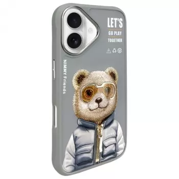 Nimmy Cool&Cute 2.0 Bear Case voor Apple iPhone 16 6,1 inch grijs