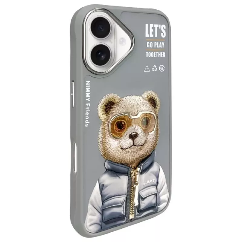 Nimmy Cool&Cute 2.0 Bear Case voor Apple iPhone 16 6,1 inch grijs