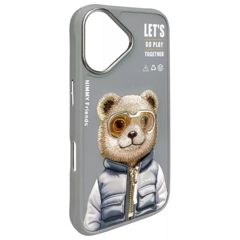 Nimmy Cool&Cute 2.0 Bear Case voor Apple iPhone 16 6,1 inch grijs