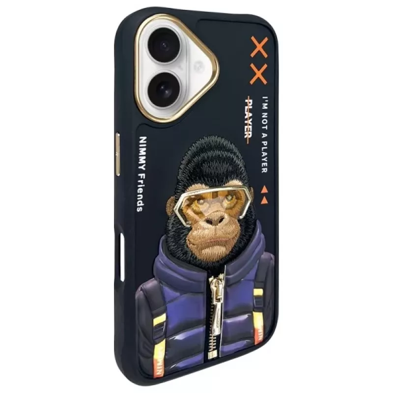 Nimmy Cool&Cute 2.0 Monkey Back Cover voor Apple iPhone 16 6,1 inch - zwart