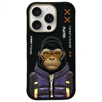Nimmy Cool&Cute 2.0 Monkey Case voor iPhone 16 Pro Max 6,9 inch zwart