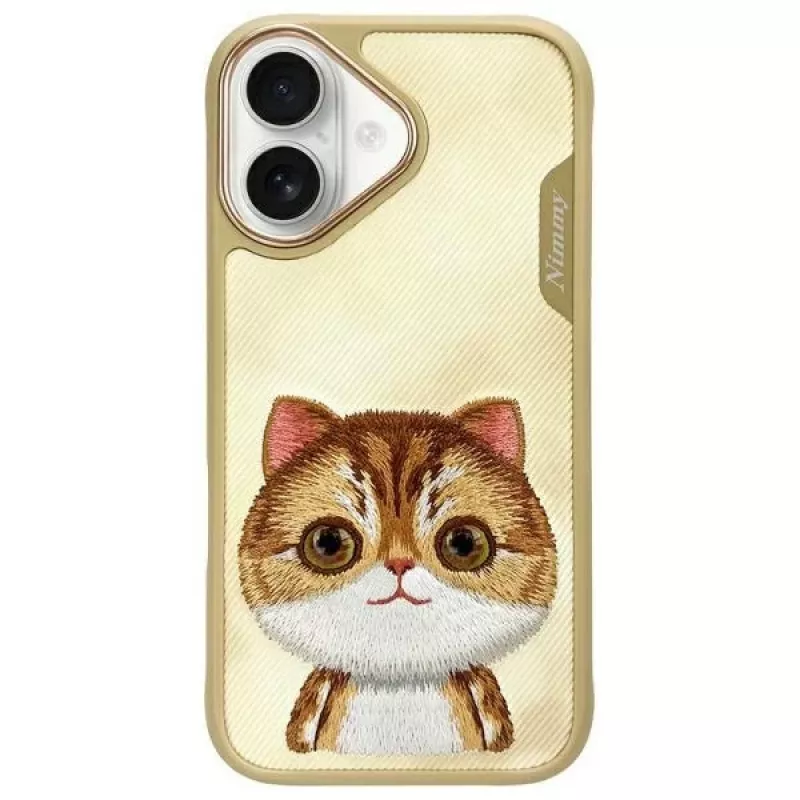 Nimmy Big Eyed Pet 2.0 Cat Case voor Apple iPhone 16 6,1 inch khaki