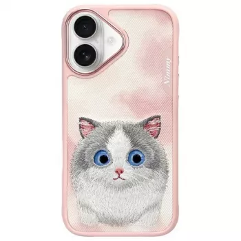Nimmy Big Eyed Pet 2.0 Cat Back Cover Case voor Apple iPhone 16 6,1 inch - roze