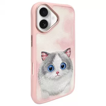 Nimmy Big Eyed Pet 2.0 Cat Back Cover Case voor Apple iPhone 16 6,1 inch - roze