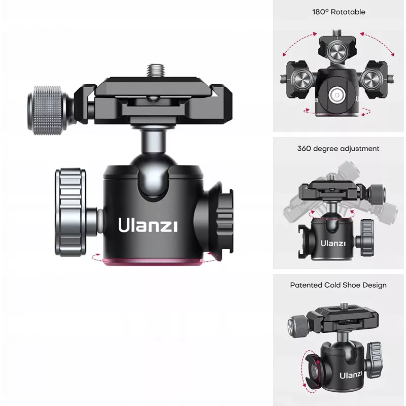 Ulanzi MT-24 metalen statief met ISO-voet en 3D-kantelkop - zwart