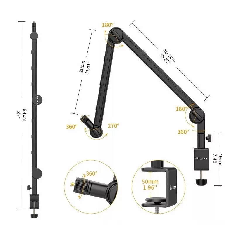 Ulanzi LS25 tafel-C-klem studiosteun voor camera, microfoon, LED-lamp, zwart