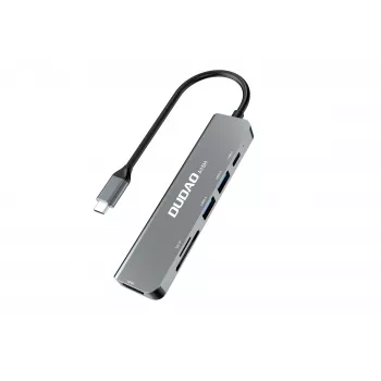 DUDAO A15H 6-in-1 USB-C Hub Docking Station met HDMI, USB 3.0, USB 2.0, SD/TF-Kaartlezer, PD 100W - Space Gray