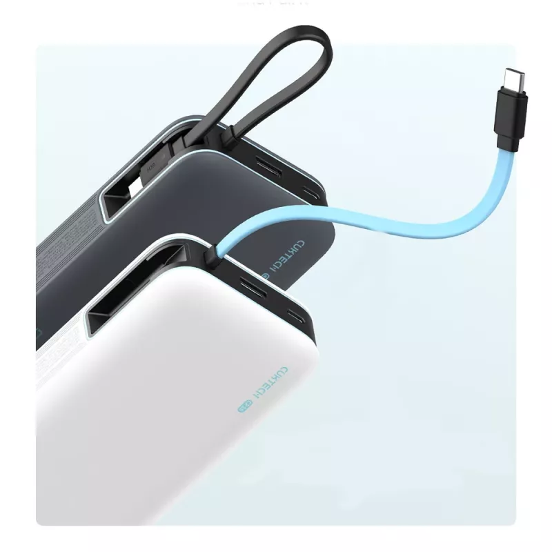 CUKTECH CUKP200NGLLG 55W 20000mAh powerbank met geïntegreerde USB-C-kabel - wit