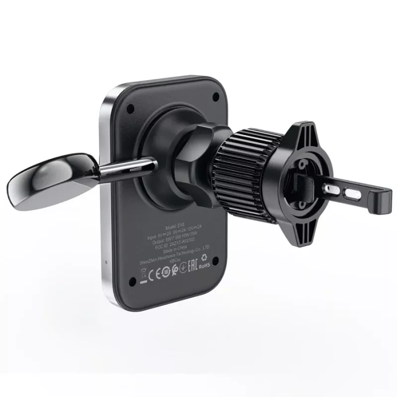 Acefast D18 autohouder met MagSafe / Qi draadloze oplader + USB-A naar USB-C kabel - zwart