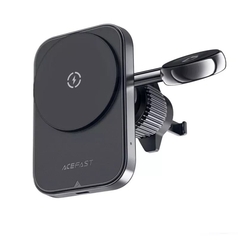 Acefast D18 autohouder met MagSafe / Qi draadloze oplader + USB-A naar USB-C kabel - zwart