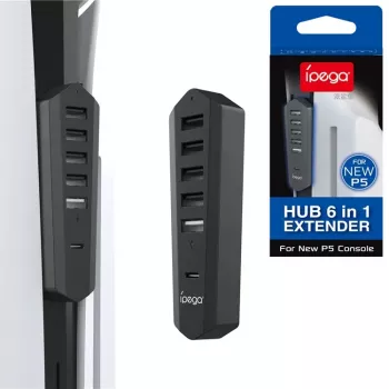 IPEGA USB/USB-C hub voor PS5 Slim zwart