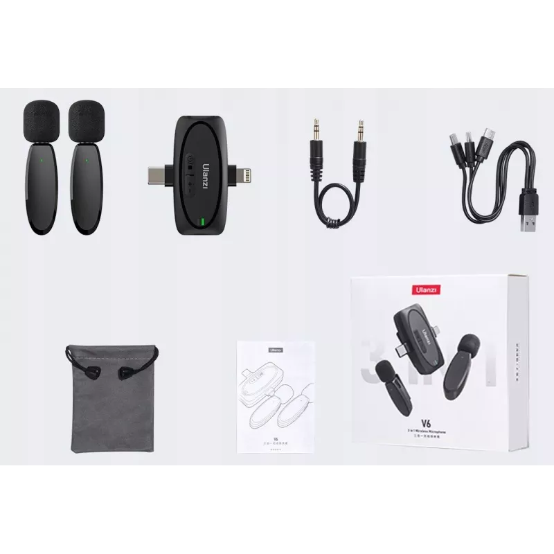 Ulanzi V6 draadloze audiotransmissiekit - USB-C + Lightning