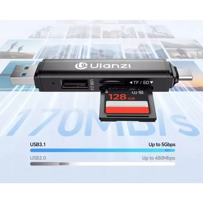 Ulanzi CR1 3-in-1 USB 3.0 / USB-C SD TF MicroSD-kaartlezer 150-200 MB/s