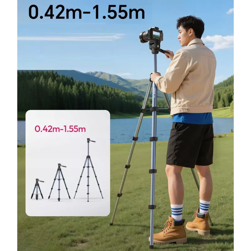 ULANZI TT39 155cm aluminium statief met telefoonhouder voor DSLR, systeemcamera's, smartphone
